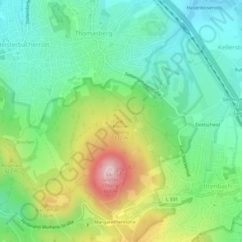 Topografische kaart Kleiner Ölberg, hoogte, reliëf