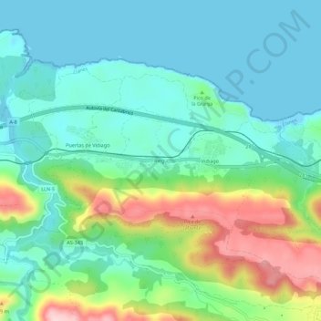 Topografische kaart Riego, hoogte, reliëf
