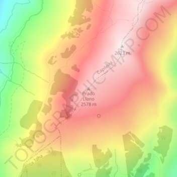 Topografische kaart Prado Llano, hoogte, reliëf