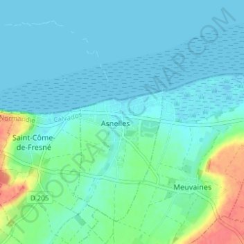 Topografische kaart Asnelles, hoogte, reliëf