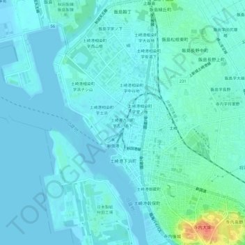 Topografische kaart 土崎港古川町字古川添下, hoogte, reliëf
