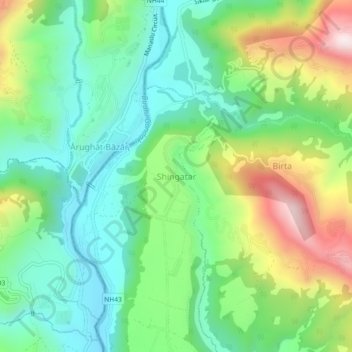 Topografische kaart Shingatar, hoogte, reliëf