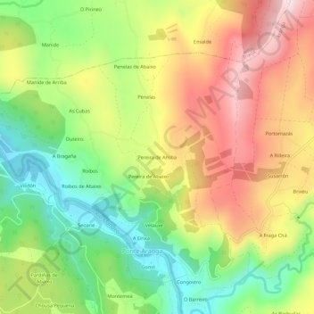 Topografische kaart Pereira de Arriba, hoogte, reliëf