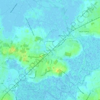 Topografische kaart Les Minées, hoogte, reliëf