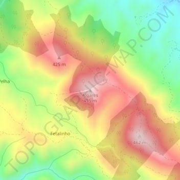 Topografische kaart Algares, hoogte, reliëf