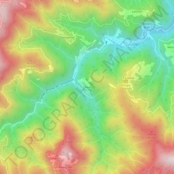 Topografische kaart Chieva, hoogte, reliëf