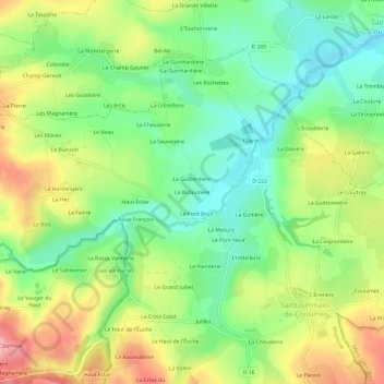 Topografische kaart La Bidaudière, hoogte, reliëf