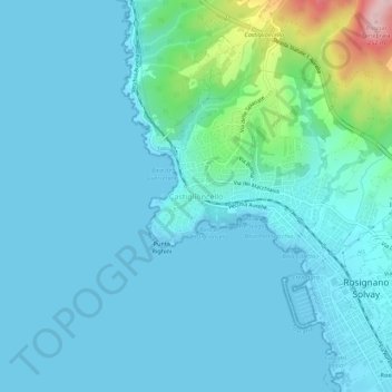 Topografische kaart Castiglioncello, hoogte, reliëf