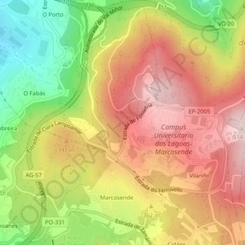 Topografische kaart Costales, hoogte, reliëf