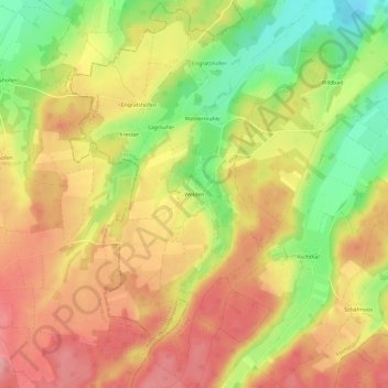 Topografische kaart Welden, hoogte, reliëf