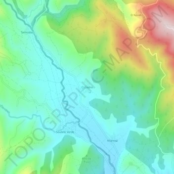 Topografische kaart O Castro, hoogte, reliëf