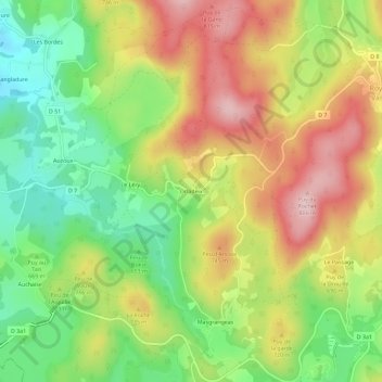 Topografische kaart Orladeix, hoogte, reliëf