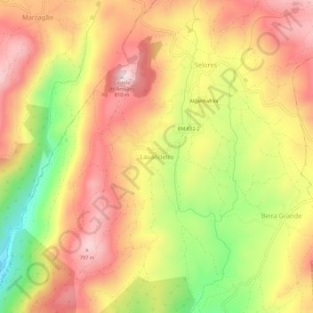 Topografische kaart Lavandeira, hoogte, reliëf