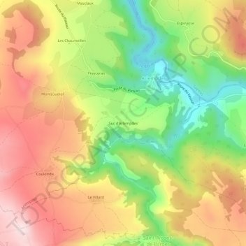 Topografische kaart Suc d'Arlempdes, hoogte, reliëf