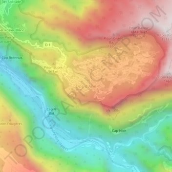Topografische kaart Dos d'Ane, hoogte, reliëf