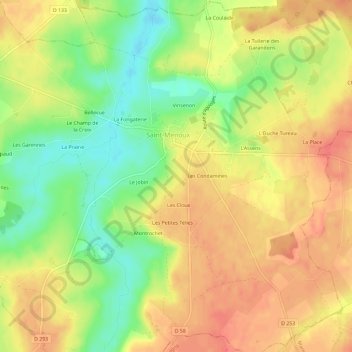 Topografische kaart Les Rateliers, hoogte, reliëf