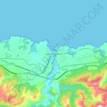 Topografische kaart Luarca / Ḷḷuarca, hoogte, reliëf