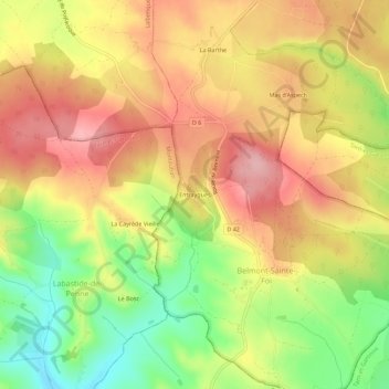 Topografische kaart Entraygues, hoogte, reliëf