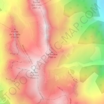 Topografische kaart La Rousse, hoogte, reliëf