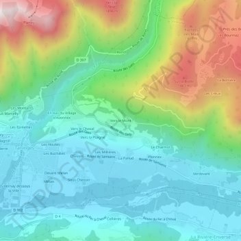 Topografische kaart Vers le Mont, hoogte, reliëf