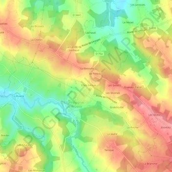 Topografische kaart La Halte, hoogte, reliëf