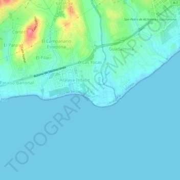 Topografische kaart Atalaya Park, hoogte, reliëf