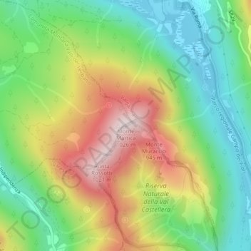 Topografische kaart Monte Martica, hoogte, reliëf