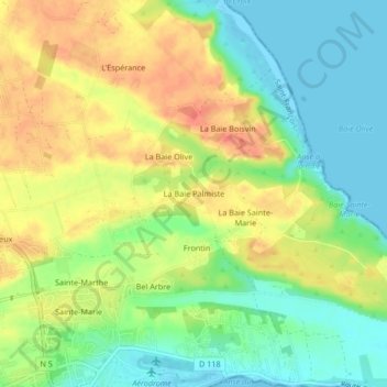 Topografische kaart La Baie Palmiste, hoogte, reliëf