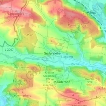 Topografische kaart Gudersleben, hoogte, reliëf