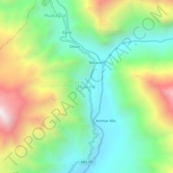 Topografische kaart Huarina, hoogte, reliëf