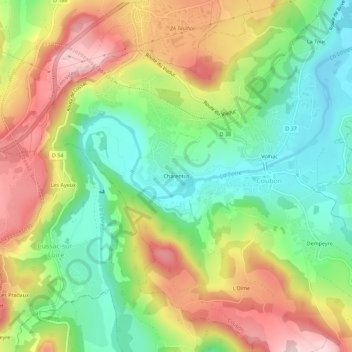 Topografische kaart Charentus, hoogte, reliëf