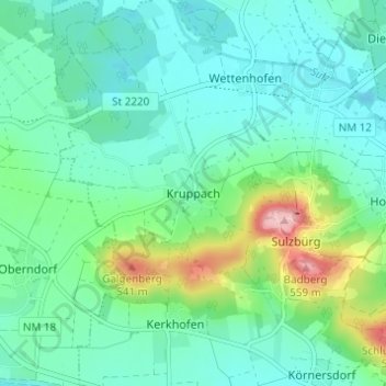 Topografische kaart Kruppach, hoogte, reliëf