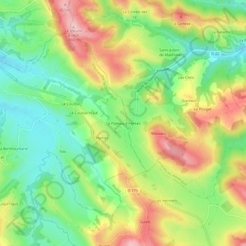 Topografische kaart Le Plateau d'Hymes, hoogte, reliëf