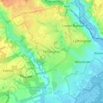 Topografische kaart Pennington, hoogte, reliëf