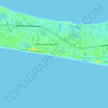 Topografische kaart Miramar Beach, hoogte, reliëf