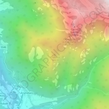 Topografische kaart Trappola, hoogte, reliëf