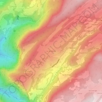 Topografische kaart La Vie Neuve, hoogte, reliëf