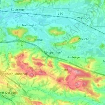 Topografische kaart Bissendorf, hoogte, reliëf