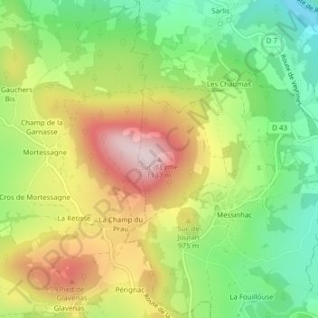 Topografische kaart Suc d'Eyme, hoogte, reliëf