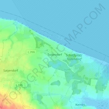 Topografische kaart Todendorf, hoogte, reliëf