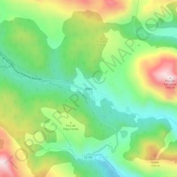 Topografische kaart Isoba, hoogte, reliëf