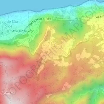 Topografische kaart Ribeira Funda, hoogte, reliëf