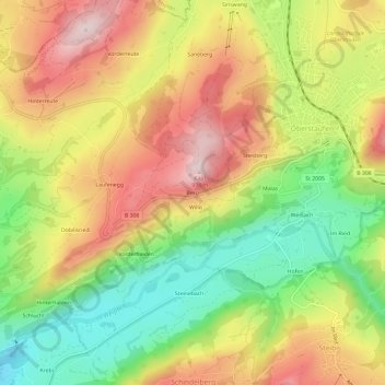 Topografische kaart Berg, hoogte, reliëf