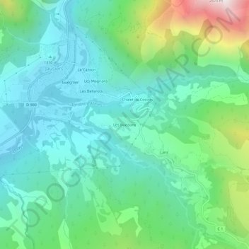 Topografische kaart Les Buissons, hoogte, reliëf