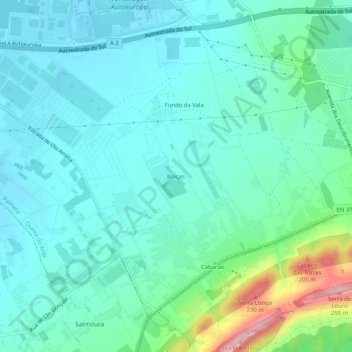 Topografische kaart Boiças, hoogte, reliëf