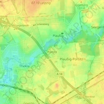 Topografische kaart Portitz, hoogte, reliëf