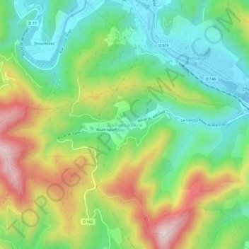 Topografische kaart Rochessadoule, hoogte, reliëf