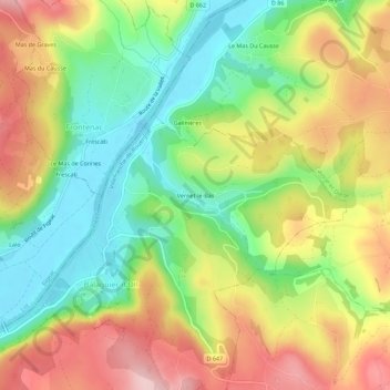 Topografische kaart Vernet-le-Bas, hoogte, reliëf