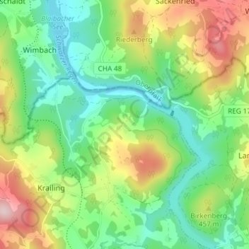 Topografische kaart Grub, hoogte, reliëf