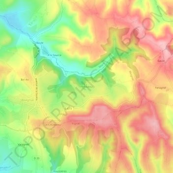 Topografische kaart Pénoutou, hoogte, reliëf